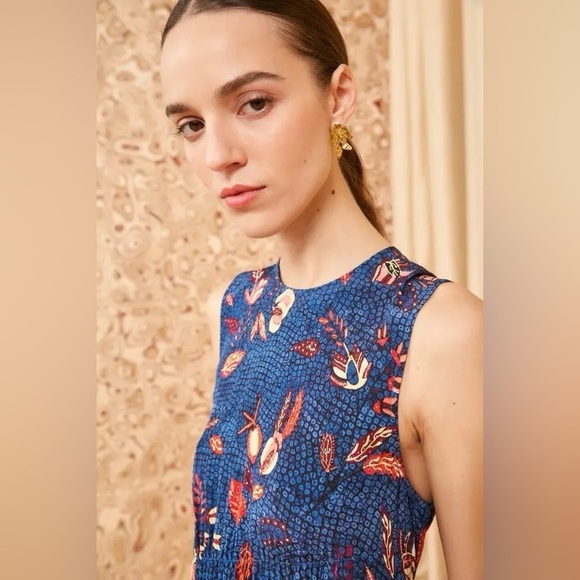 Ulla Johnson Luca Silk Floral Sleeveless A Line Midi Maxi Dress Blue Dahlia - Picture 4 of 14